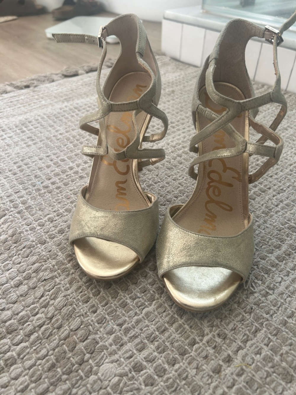 Sam Edelman Metallic Gold Strappy Open-Toe Heels